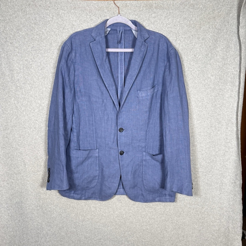 Tiki napoli linen blazer jacket mens 48 blue unstructured  sport coat